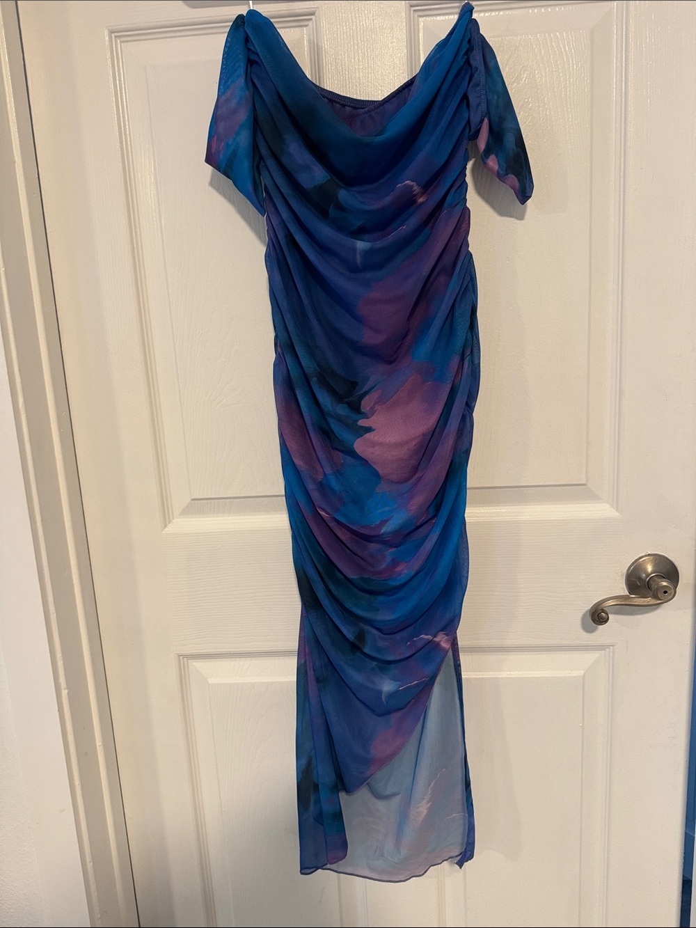 SHEIN Blue and Purple Ruched Cowl Midi Dress